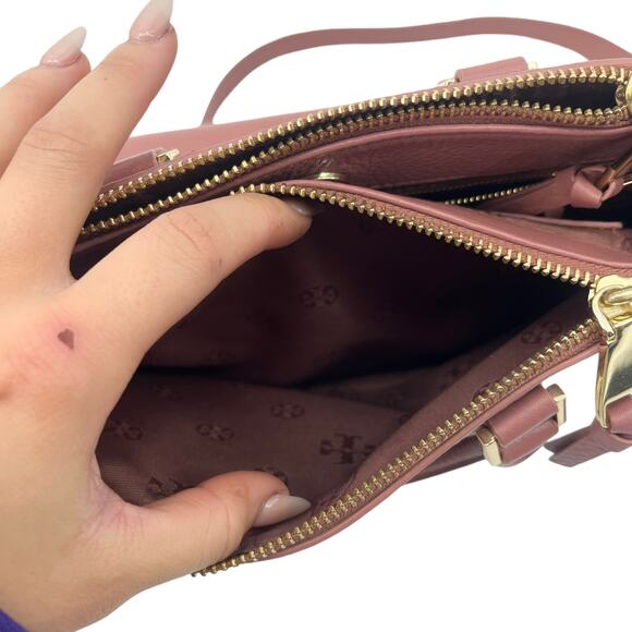 TORY BURCH Landon Mini Square Crossbody Tote Bag Pink Leather Adjustable Strap - Picture 8 of 13